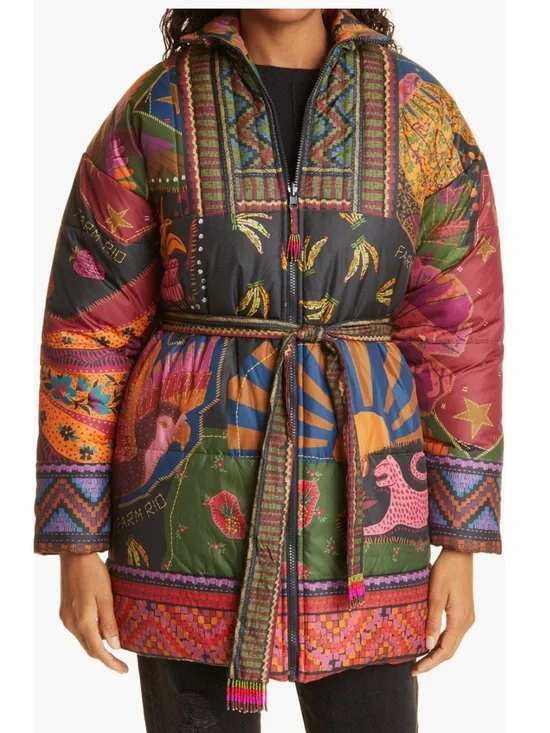 NWT Farm Rio Crazy Mix Reversible Puffer Jacket Size M - Picture 1 of 8